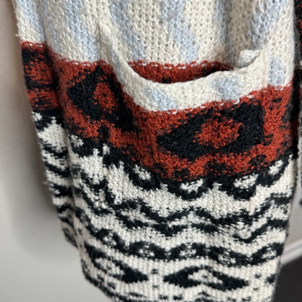 ABERCROMBIE & FITCH Open Front Long Cardigan‎ SM Hood Ikat Pattern Wool Alpaca - Picture 7 of 11